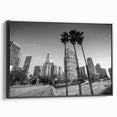 Black and white framed canvas of Los Angeles landscape, ideal for bedroom wall art.