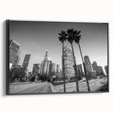 Black and white framed canvas of Los Angeles landscape, ideal for bedroom wall art.