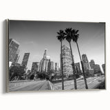 Landscape art painting of Los Angeles with colorful skyscrapers on framed canvas, ideal for living room decor.