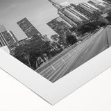 Art deco poster of Los Angeles skyline in muted gold and navy, extra large rolled canvas, suitable for dining room.