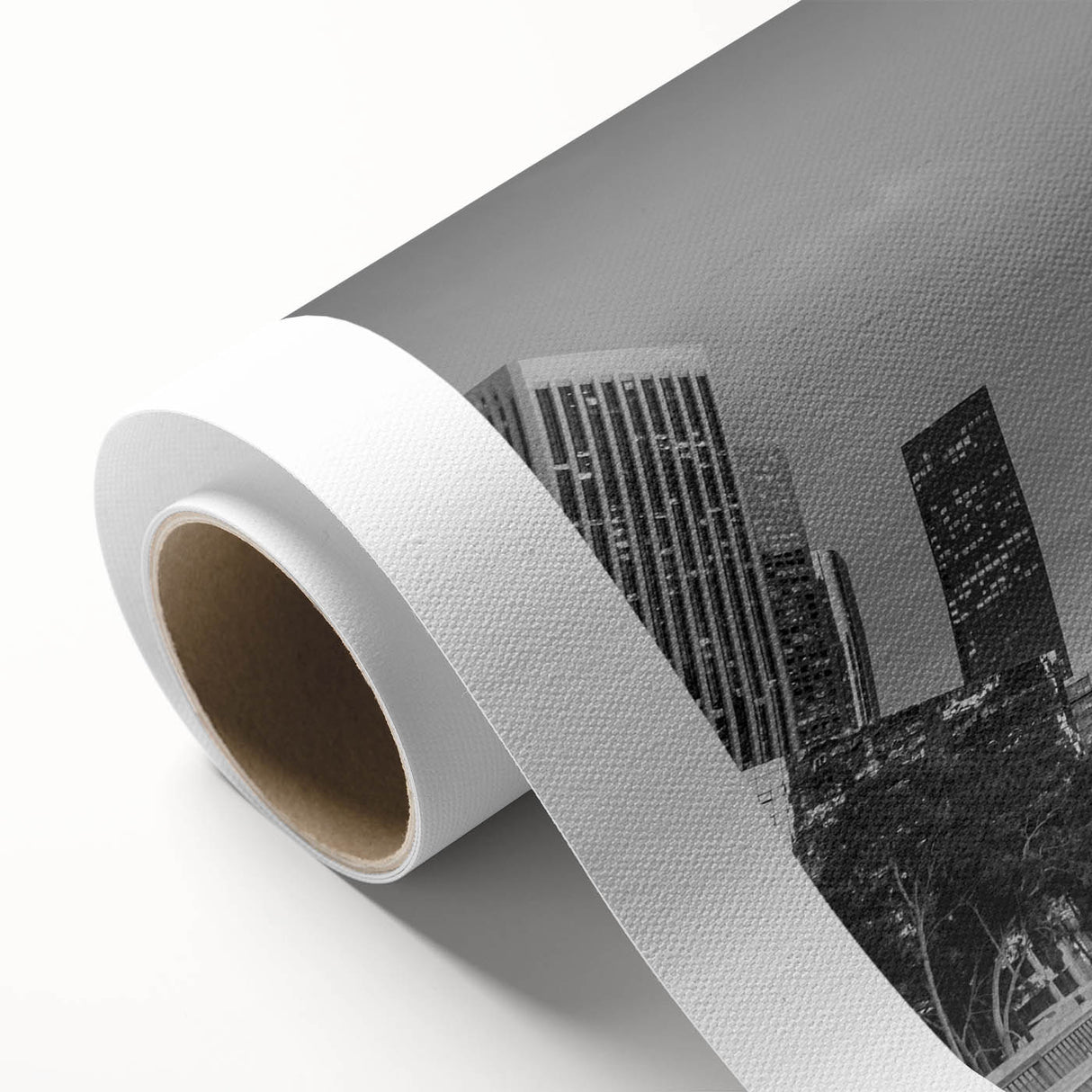 Art Deco style Los Angeles skyline on rolled canvas, featuring pastel shades, ideal for nursery wall art.