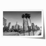Extra large rolled print depicting a Los Angeles skyline in muted blue and gray tones, ideal for dining room wall art.