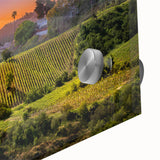 Large abstract wall art of Napa Valley in muted earth tones on acrylic glass, ideal for dining room ambiance.