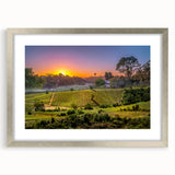 Textured abstract art print of California's Napa Valley in muted earth tones, framed in silver, ideal for bedroom art.