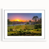 Abstract art print of California's Napa Valley in muted earth tones on a framed white mat, ideal for dining room decor.