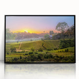 Large abstract wall art depicting California's Napa Valley in mid-century modernist style with vibrant green and earth tones.