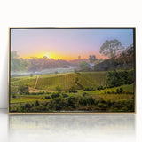 Large art print of Napa Valley landscape in muted earth tones, framed in gold acrylic, suitable for modern art wall decor.