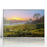 Framed acrylic print of Napa Valley landscape in muted greens and blues, ideal for modern art wall decor.