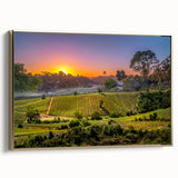 Framed canvas depicting a vintage-style landscape of Napa Valley with muted earth tones, ideal for bedroom wall art.