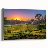 Framed canvas depicting a vintage-style landscape art painting of Napa Valley in muted earth tones.