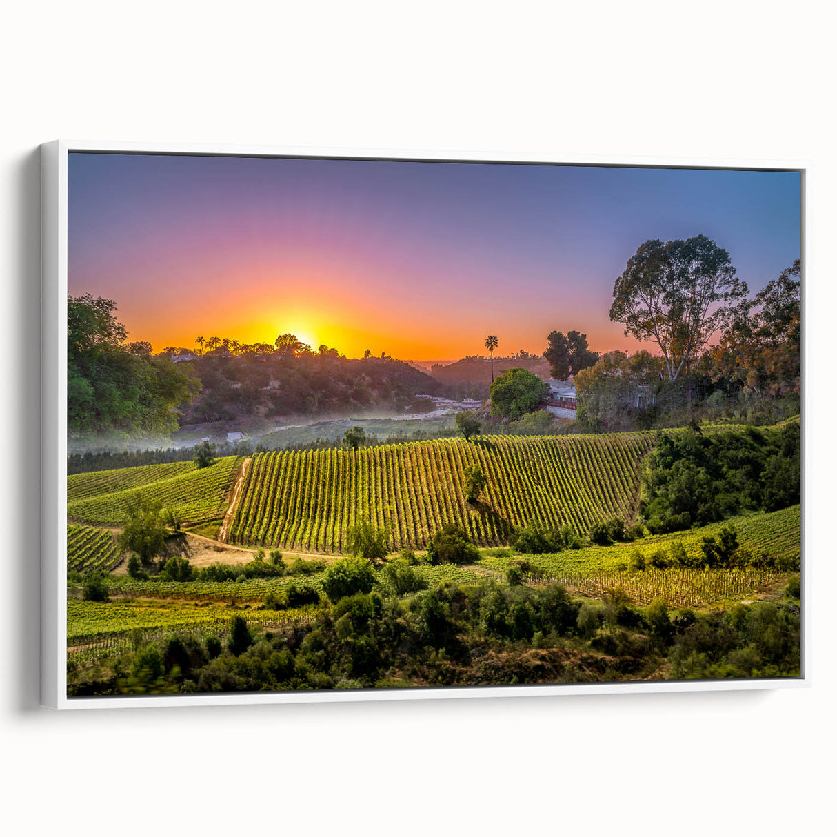 Vintage poster art of Napa Valley on a framed canvas showcasing vibrant colors, ideal for living room decor.