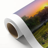 Art deco poster of Napa Valley landscape in muted earth tones on rolled canvas, ideal for nursery wall art.