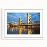 Abstract art print of Sacramento scenery in muted earth tones on a white framed canvas, suitable for dining room decor.