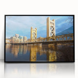 Large abstract wall art depicting the Sacramento skyline in muted gray tones on a framed acrylic panel.