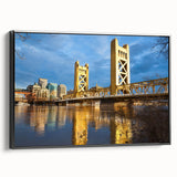 Black and white landscape art painting of Sacramento on framed canvas, ideal for bedroom wall decor.
