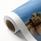 Art Deco-style poster of Sacramento skyline in pastel shades on rolled canvas, ideal for nursery wall art.