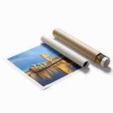 Extra large rolled print of Sacramento scenery with floral motifs in soft pastel shades.