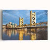 Black and white photograph of Sacramento skyline on large stretched canvas, ideal for kitchen wall art.