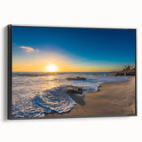 Black and white wall art featuring a vintage poster-style landscape of San Diego on framed canvas, ideal for bedroom decor.