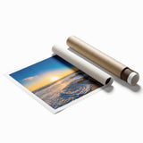 Extra large rolled print of San Diego skyline with floral accents in soft pastel shades, ideal for classy bathroom wall art.