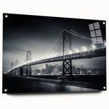 Acrylic print of the San Francisco skyline with subdued blue and gray tones, suitable for bedroom or dining room decor.