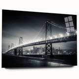 Acrylic print of San Francisco skyline in muted gray and blue tones, suitable for bedroom or dining room art.