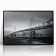 Large abstract wall art depicting the San Francisco skyline in muted gray tones, framed in black acrylic.