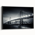 Black and white framed canvas of San Francisco landscape, vintage poster style, ideal for bedroom decor.