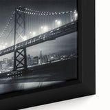 Extra large framed canvas featuring a textured depiction of the San Francisco skyline in black with colorful accents.