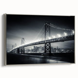 Framed canvas of a vintage-style San Francisco landscape, featuring colorful art on a black background.