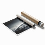 Extra large rolled print of San Francisco scenery in muted blues and grays, suitable as classy bathroom wall art.