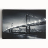 Black and white stretched canvas depicting the San Francisco skyline, ideal for kitchen wall art.
