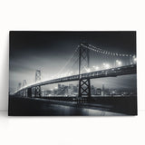 Black and white photo of San Francisco skyline on stretched canvas, suitable as large kitchen wall art.