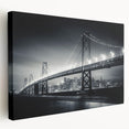 Panoramic view of San Francisco's skyline in muted gray and blue tones on a large stretched canvas.