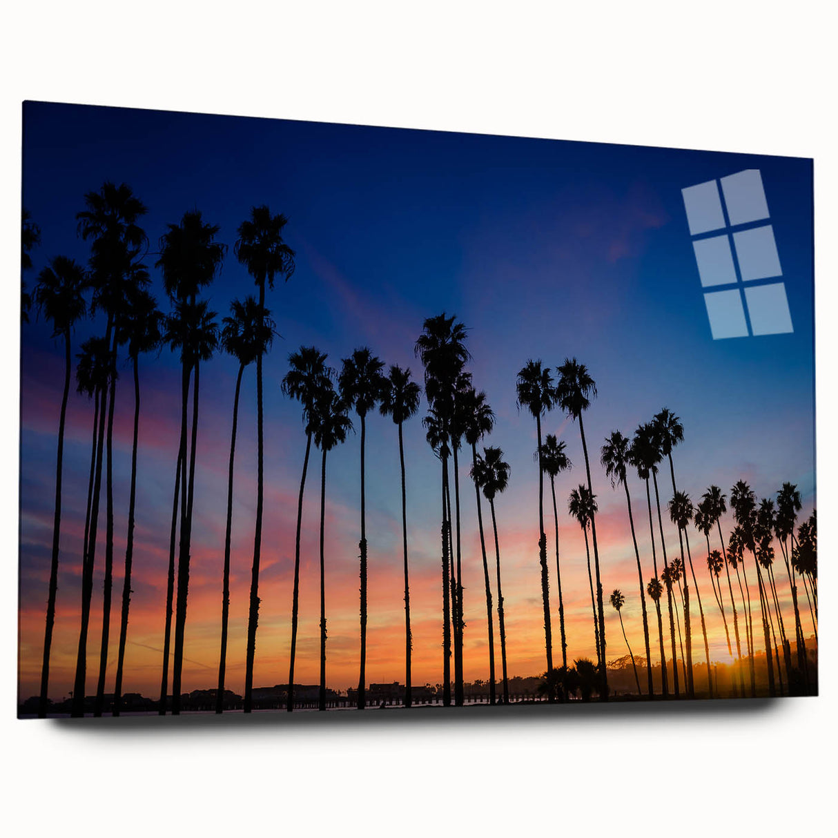 Acrylic print of a large abstract depiction of Santa Barbara scenery in muted earth tones.