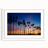 Abstract art print of Santa Barbara coastline in muted blue tones on a framed white canvas, ideal for dining room decor.