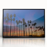 Large abstract wall art depicting Santa Barbara scenery in muted earth tones on a black framed acrylic.