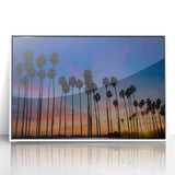 Art deco poster of Santa Barbara scenery in muted pastel shades, framed acrylic, ideal for modern nursery wall art.