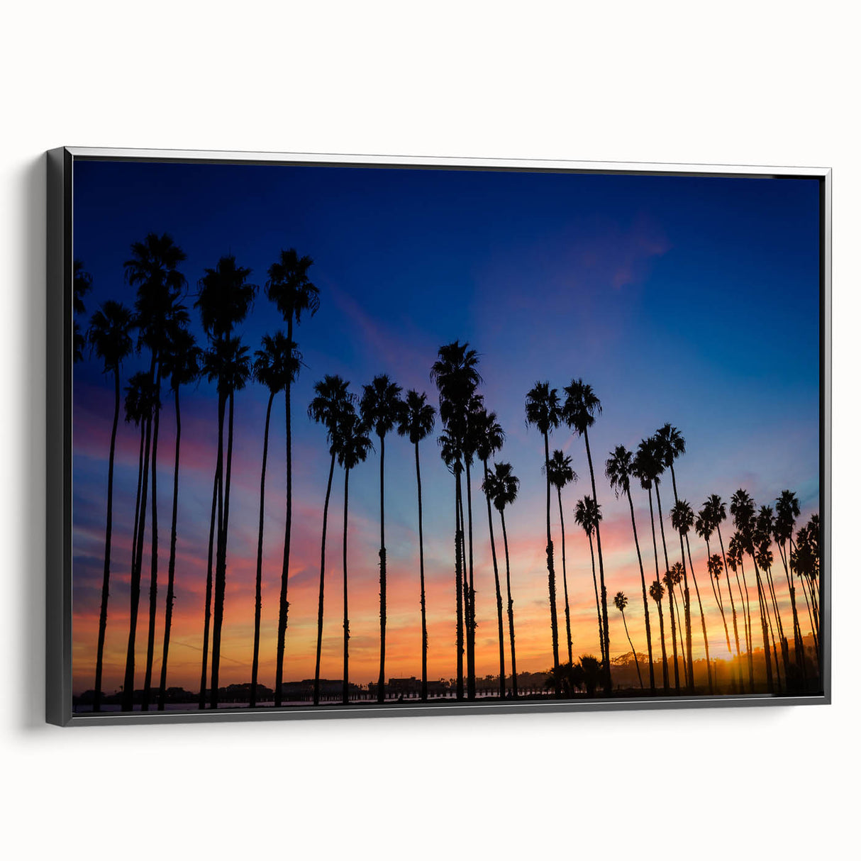 Black and white landscape art painting of Santa Barbara on framed canvas, ideal for bedroom wall decor.