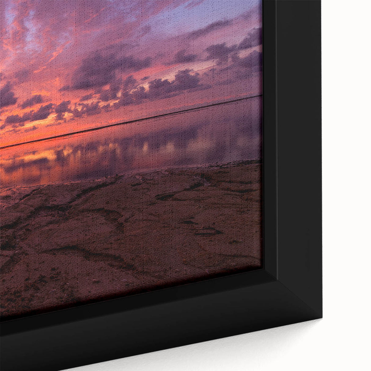 Extra large black wall art featuring a textured depiction of Santa Cruz with vibrant colors on framed canvas.