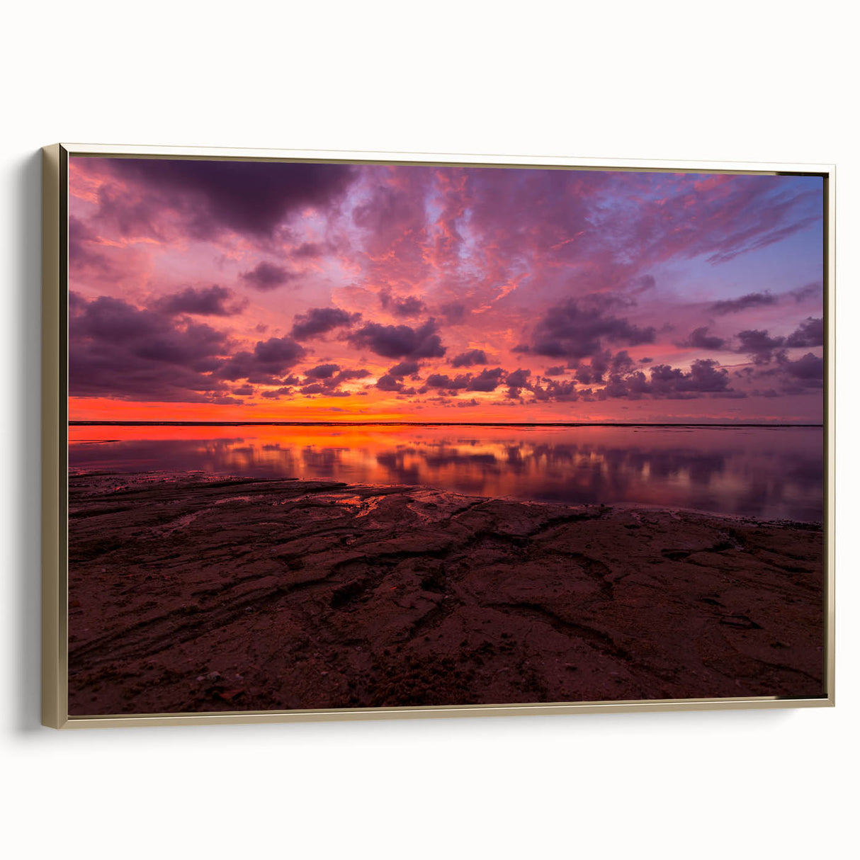 Landscape painting of Santa Cruz with muted earth tones on a framed canvas, ideal for bedroom wall decor.