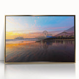 Framed acrylic print of Santa Monica beach in muted pastel colors, ideal for modern art wall decor.