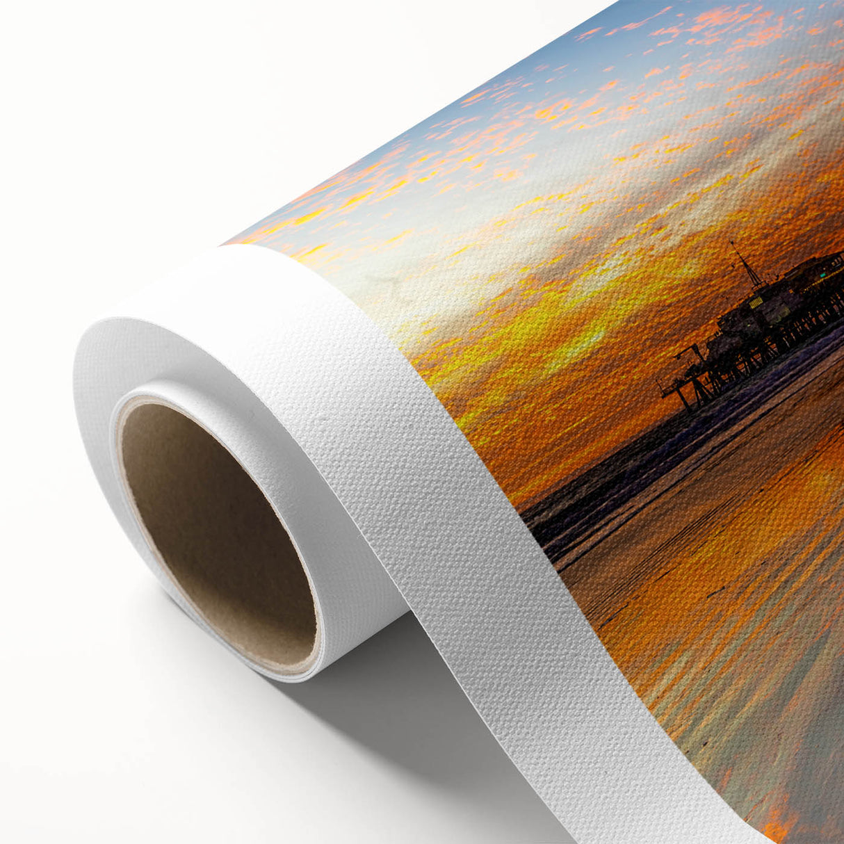 Art Deco style poster of Santa Monica scenery in pastel colors on rolled canvas, ideal for nursery wall art.