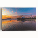 Black and white photo of Santa Monica Pier on stretched canvas, ideal for kitchen wall art.