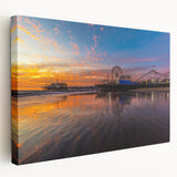 Large canvas print featuring the Santa Monica pier with muted blue and gray tones, ideal for kitchen wall art.