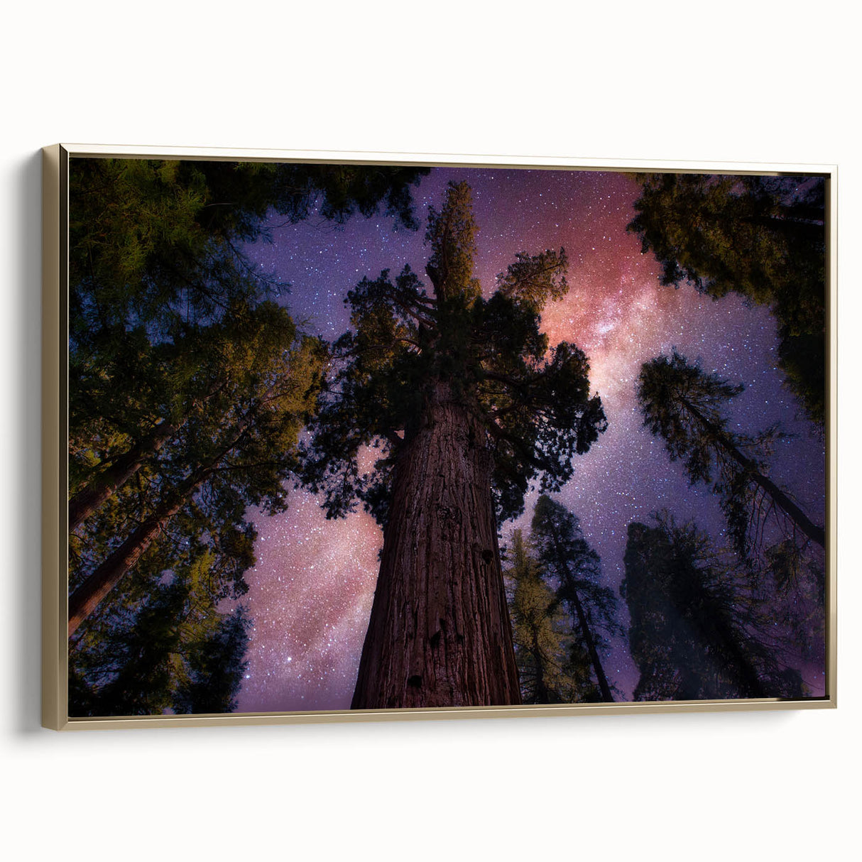 Framed canvas featuring a vintage-style landscape painting of California's Sequoia National Park in muted earth tones.