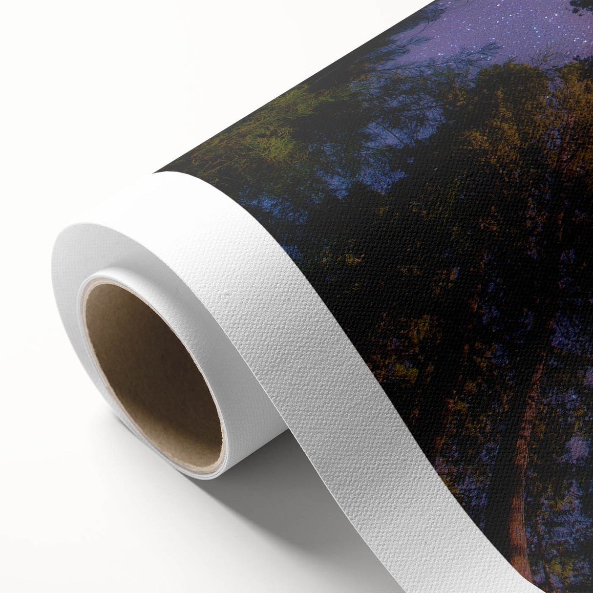 Art Deco poster of California sequoias in muted green and brown tones on rolled canvas, ideal for nursery wall art.