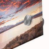 Large abstract depiction of Sierra Nevada in muted earth tones on acrylic glass, ideal for dining room art.