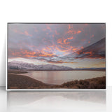 Acrylic print of Sierra Nevada landscape in muted earth tones, framed in white, suitable for modern art wall decor.