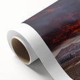 Art deco poster of Sierra Nevada scenery, in muted green and brown tones on rolled canvas, ideal for nursery wall art.
